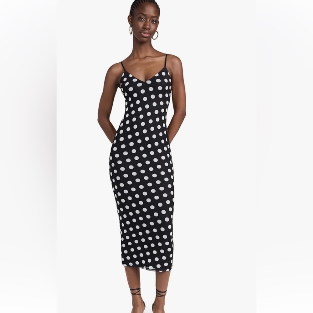 AFRM Black and White Polka Dot Spaghetti Strap Midi Dress.  Size L.  Sold out! - Picture 3 of 12